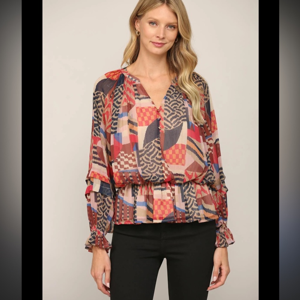 Fate The Matera Chiffon Shirred Waist Blouse Size Small